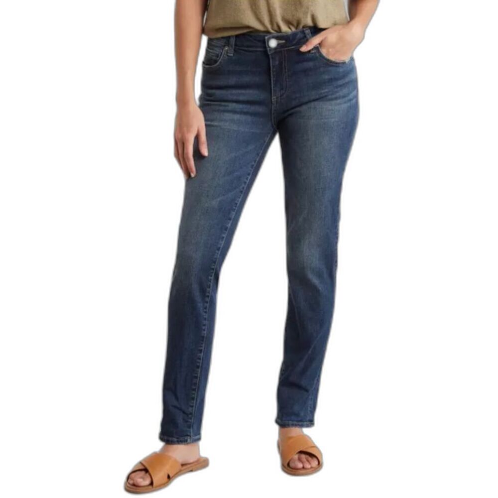 Kut From The Kloth Women's Blue Denim Distressed Mid-Rise Straight Leg Jeans 12